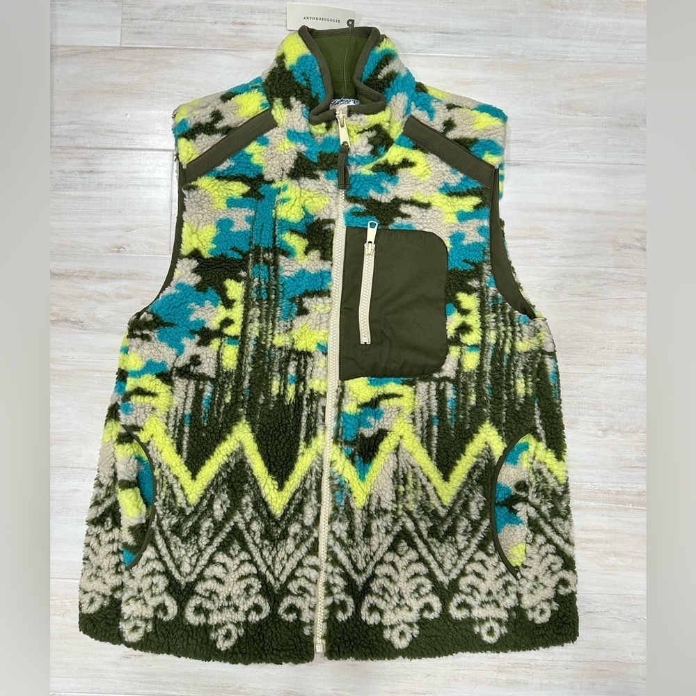 NWT Anthropologie Sherpa Forest Prints Vest